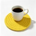Yellow round woven cotton rope coaster heat resistant cup mat for tabletop protection - Diameter 11cm / Yellow