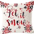 Weihnachtskissenbezug aus Leinen mit rotem Let It Snow Schriftzug und Schneeflocken - Beige Text Schneeflocke