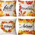 Pack of 4 autumn linen throw pillow covers featuring pumpkins and maple leaves - Halloween-8 / Set of 4