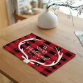 Christmas red and black buffalo plaid linen placemat with holiday antler design - Magical Holiday Style (20024-4) / 32x45cm