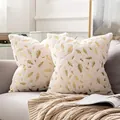 Nordic style white faux fur pillow cover with elegant luxury gold feather foil pattern - 43*43cm (Without Pillow Core) / White