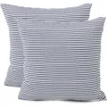 2er-Set blau-weiß gestreifte Kissenbezüge aus Baumwollleinen für die Sofadekoration - Blau / 45*45cm (Kissen nicht enthalten)