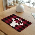 Red and black buffalo plaid Christmas placemat with white reindeer and JOY print - Joy Style (20024-5) / 32x45cm