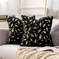 Luxury black velvet throw pillow covers with elegant gold feather foil print pattern - 43*43cm (Without Pillow Core) / Black