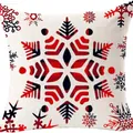 Weihnachts-Kissenbezug aus Leinen mit rot-schwarzem Karomuster und Schneeflocken - Beige Büffelkaromuster Schneeflocke