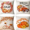 Set of 4 rustic fall pumpkin linen throw pillow covers for autumn seasonal home decor - Halloween-10 / Set of 4