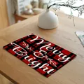Festive red and black buffalo plaid Christmas placemat with white Merry & Bright script - Bright Style (20024-7) / 32x45cm