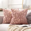 Pink plush pillow cover with gold feather foil print on a cozy sofa - 43*43cm (Without Pillow Core) / Dusky Pink