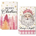 Festive pink Santa and pine forest microfiber Christmas kitchen towels for home - 40*60cm (2 Pieces/Pack) / Pattern MB250619-11