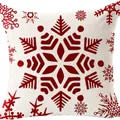 Roter Schneeflocke bedruckter Kissenbezug zu Weihnachten aus Leinenstoff für Sofa - Beige Rot Schneeflocke