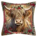 Festiver Kissenbezug aus Leinen mit schottischem Hochlandrinder-Weihnachtsmotiv - Hochlandrind Variante 16