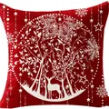 Roter Weihnachts-Kissenbezug mit weißem Rentier- und Schneeflockendruck auf Leinen - Leuchtend Rot Weihnachts Hirsch Schneeflocke