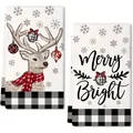 Festliche Weihnachts-Küchentücher aus Mikrofaser mit Rentier- und Merry-Bright-Motiv - 40*60cm (2 Stück pro Packung) / Muster MB250619-13