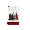 Christmas microfiber kitchen towel featuring festive trees and a red plaid border design. - Vintage Plaid Christmas Tree Print Style (MB2486 (11)1) / 40x60cm