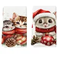 Set mit weihnachtlichen Küchenhandtüchern mit festlichen Kätzchen-Prints und roten Schals - 2er-Pack (40x60cm) / Zwei Kätzchen Stil (MB251015-11)