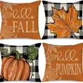 Autumn fall harvest themed linen pillowcase set with pumpkin and maple leaf prints - Halloween-13 / Set of 4