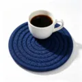 Round dark blue hand-woven cotton rope coaster for hot drinks and table protection - Diameter 11cm / Dark Blue