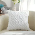 Zachte witte pluche kussenhoes met geometrisch bladpatroon voor gezellige bankdecoratie - 45x45cm (Zonder Kussen) / Kalebas Bloem Stijl (ML-13) / Wit