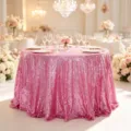 Rosa Pailletten Tischdecke rund glitzernd für Party Deko - Rund 60*60cm / Pfirsich