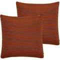 Pack of two orange and black horizontal striped square cotton linen cushion covers - Orange