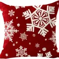 Roter Leinen-Weihnachtskissenbezug mit weißem Schneeflockendruck für die Sofa-Deko - Leuchtend Rot Multiform Schneeflocken