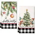 Weihnachts-Küchentücher aus Mikrofaser mit Schneemann-Motiv und Karomuster-Bordüre - 40*60cm (2 Stück pro Packung) / Muster MB250619-15