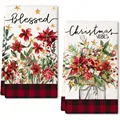 Weihnachts-Küchentücher aus Mikrofaser mit Weihnachtsstern und klassischem Karomuster - 40*60cm (2 Stück pro Packung) / Muster MB250619-16