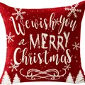 Festlicher roter Leinen-Kissenbezug zu Weihnachten mit Text We wish you a MERRY Christmas - 45x45cm / Rot (24)
