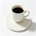 Minimalist hand-woven white cotton rope coaster with a white ceramic coffee mug - 11cm Diameter (1 Piece/Pack) / White (14)