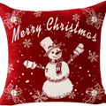 Roter Weihnachts-Kissenbezug aus Leinen mit einem gedruckten weißen Schneemann - 45x45cm / Rot (25)