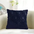 Marineblauwe pluchen kussenhoes met geometrisch textuurpatroon voor bank. - 45x45cm (Zonder Kussen) / Kalebas Bloem Stijl (ML-13) / Donkerblauw