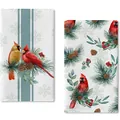 Weihnachts-Küchentücher aus Mikrofaser mit festlichen roten Kardinal- und Kiefernmotiven - 40*60cm (2 Stück pro Packung) / Muster MB250619-18