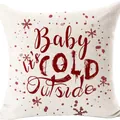 Weihnachts-Kissenbezug aus Leinen mit rotem Schriftzug und Schneeflocken-Design - 45x45cm / Beige (26)