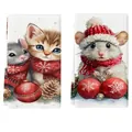 Dekorative Weihnachts-Geschirrtücher für die Küche mit Kätzchen- und Hamster-Motiven - 2er-Pack (40x60cm) / Gemeinsamer Schal Katze Maus Stil (MB251015-17)