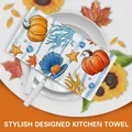 Autumn pumpkin stripe kitchen towel with maple leaf pattern for Thanksgiving decor - Single Piece / Pumpkin Ocean Striped Style (MB250609-1)