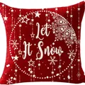 Roter Leinen-Weihnachtskissenbezug bedruckt mit Schneeflocken und Let It Snow Text - 45x45cm / Dunkelrot (17)
