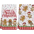 Christmas kitchen towels featuring gingerbread man print and festive holiday greetings - 2 Pcs/Set / Gingerbread Man Print