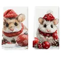 Set aus zwei weihnachtlichen Küchentüchern mit süßen Hamster-Aquarelldrucken und roten Kugeln - 2er-Pack (40x60cm) / Hamster Festliche Party Stil (MB251015-18)