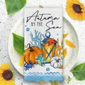 Autumn by the sea theme kitchen towel featuring pumpkin and lantern decorative prints - Single Piece / Ocean Pumpkin Lantern Style (MB250609-2)