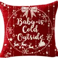 Roter Weihnachts-Kissenbezug aus Leinen mit Text und Rentier-Motiv für das Wohnzimmer - 45x45cm / Rot (16)