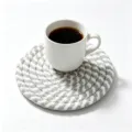 Handcrafted woven cotton rope coaster with gray and white spiral pattern for heat protection. - Diameter 11cm / Gray and White Two-Tone (16)