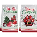Christmas kitchen towels with festive dog paw print and 'Tis the Season holiday design. - 2 Pcs/Set / Dog Paw Christmas Print