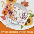 Festive autumn kitchen towel with pumpkin floral prints and 'hello FALL' text design - Single Piece / Autumn Floral Style (MB250609-3)