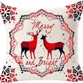 Weihnachtlicher Kissenbezug aus Leinen mit Rentier im Karo-Muster Design - 45x45cm / Beige (19)