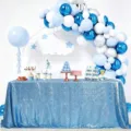 Premium light blue sequin tablecloth perfect for wedding banquet and party dessert table decor - Lake Blue