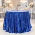 Schimmernde königsblaue runde Pailletten-Tischdecke für elegante Hochzeitsdekorationen - Saphirblau
