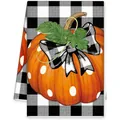 Mikrofasertuch für die Küche mit herbstlichem Kürbis und Karoschleife - Polka Dot Kürbis Schachbrett Stil (MB250620-4)