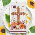Thanksgiving kitchen towel featuring pumpkin cross design with Fall for Jesus text - Single Piece / Religious Pumpkin Cross Style (MB250609-4)