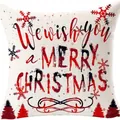Weihnachts-Kissenbezug aus Leinen mit 'Merry Christmas' Karomuster in Rot und Schwarz - 45x45cm / Beige (20)