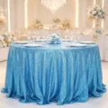 Funkelnde hellblaue runde Pailletten Tischdecke für Hochzeit und Party Bankett Dekoration - Seeblau